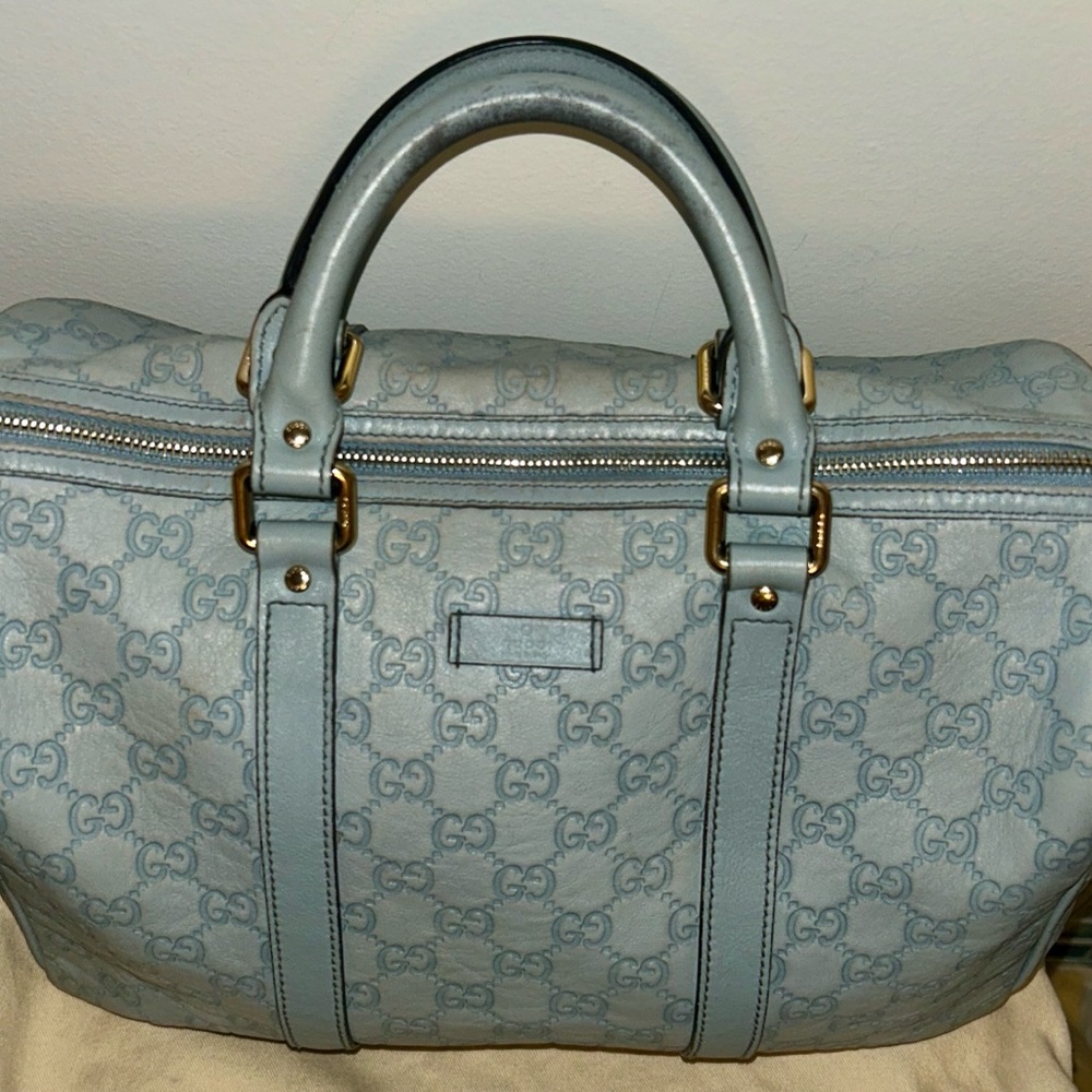 Authentic Gucci Guccissima Joy Boston Bag in light blue. - Picture 3 of 14